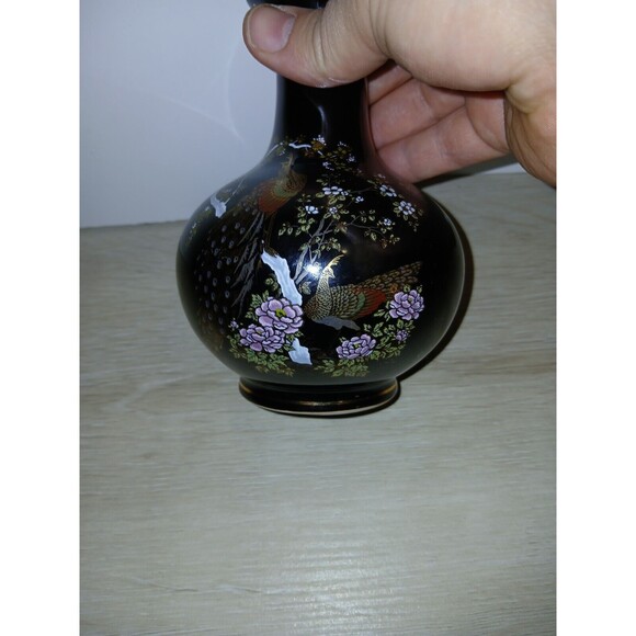 OMC Vase Japan Handpainted Peacocks with Gold Rim 6×4 Diameter 5×14 Vintage - Picture 13 of 14